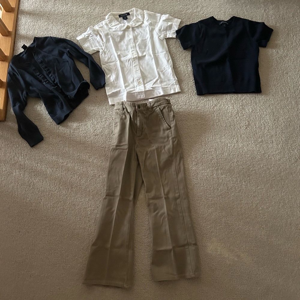 Bundle of 4 school outfit set for girls size 5-6. Pants, shirt and 2 sweaters